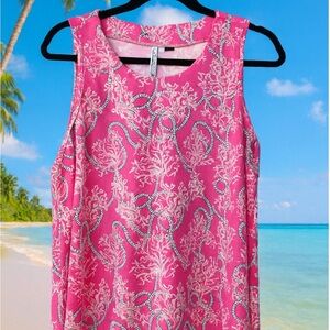 Lulu-B Pink Lane Coral & Rope Patterned Tank Top